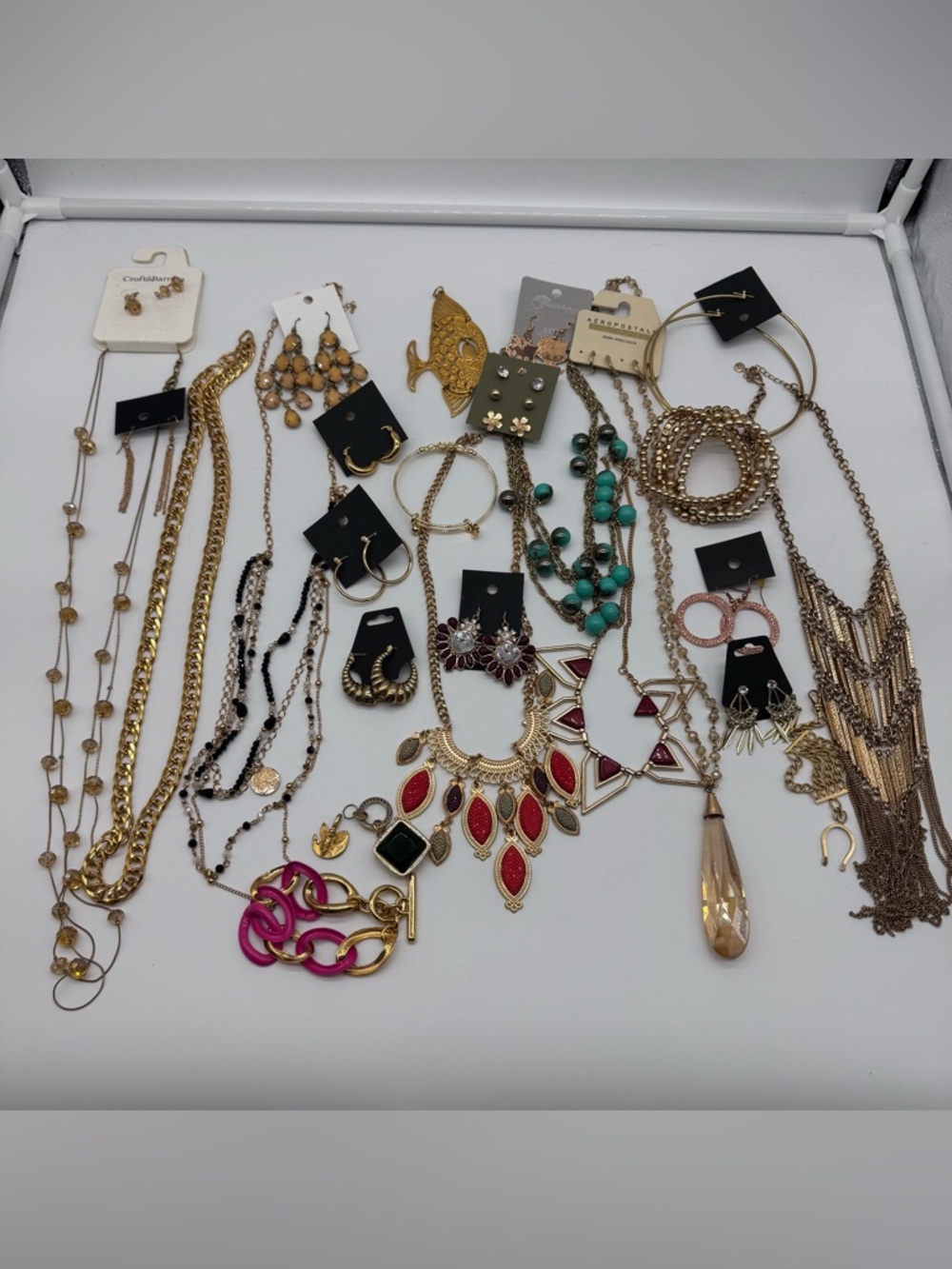 Gold Tone Jewelry Bundle Mixed Lot Necklaces Earrings Statement Pieces